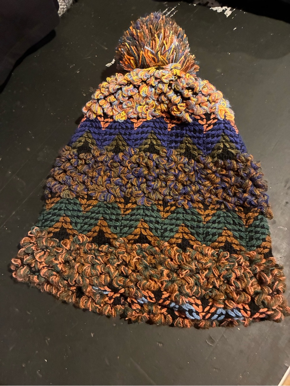 Free People Orange, Blue & Green Multicolor Pom Beanie